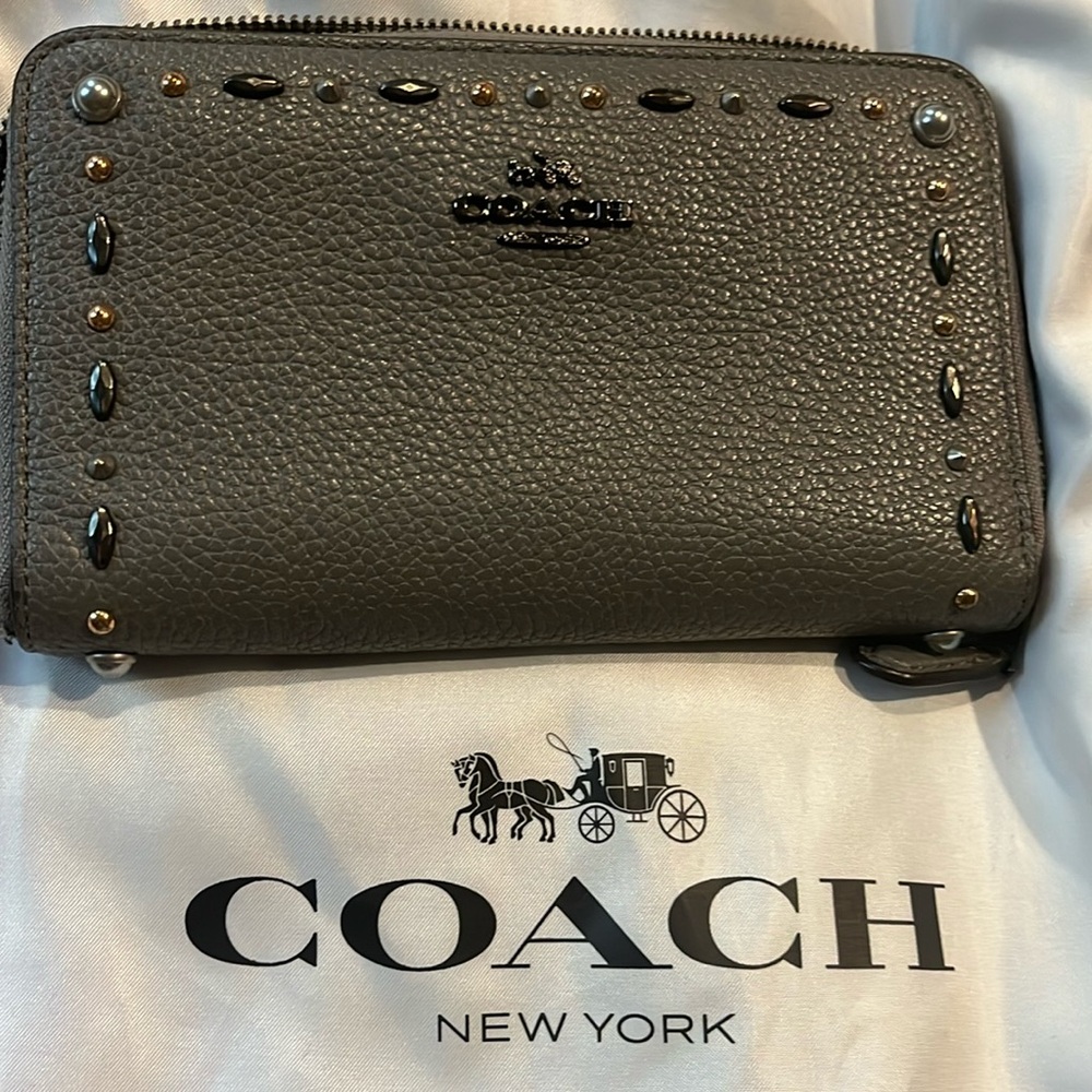 Coach wallet, grey with metal trim-colour bling